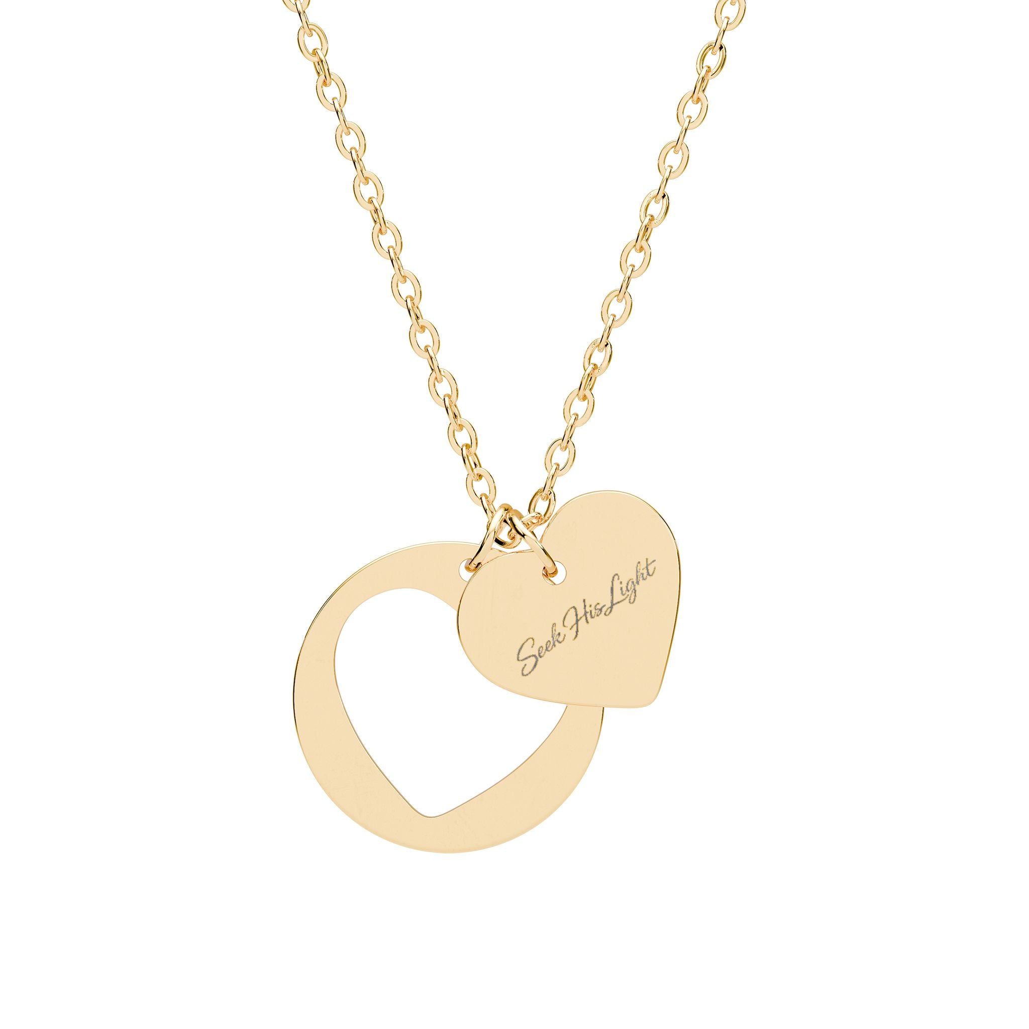 Engravable Heart Cutout Necklace — Personalized Double Pendant in Silver or Rose Gold