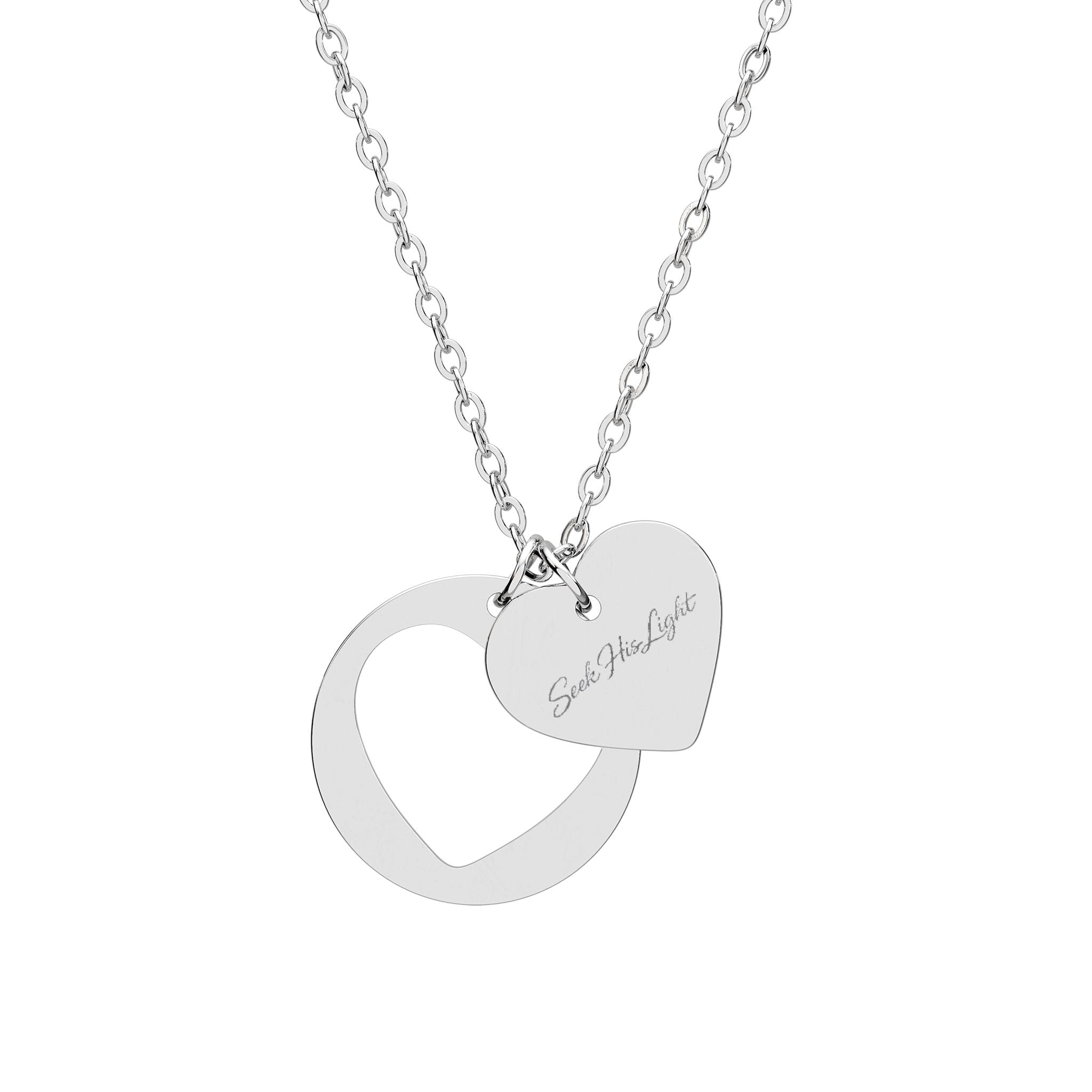Engravable Heart Cutout Necklace — Personalized Double Pendant in Silver or Rose Gold